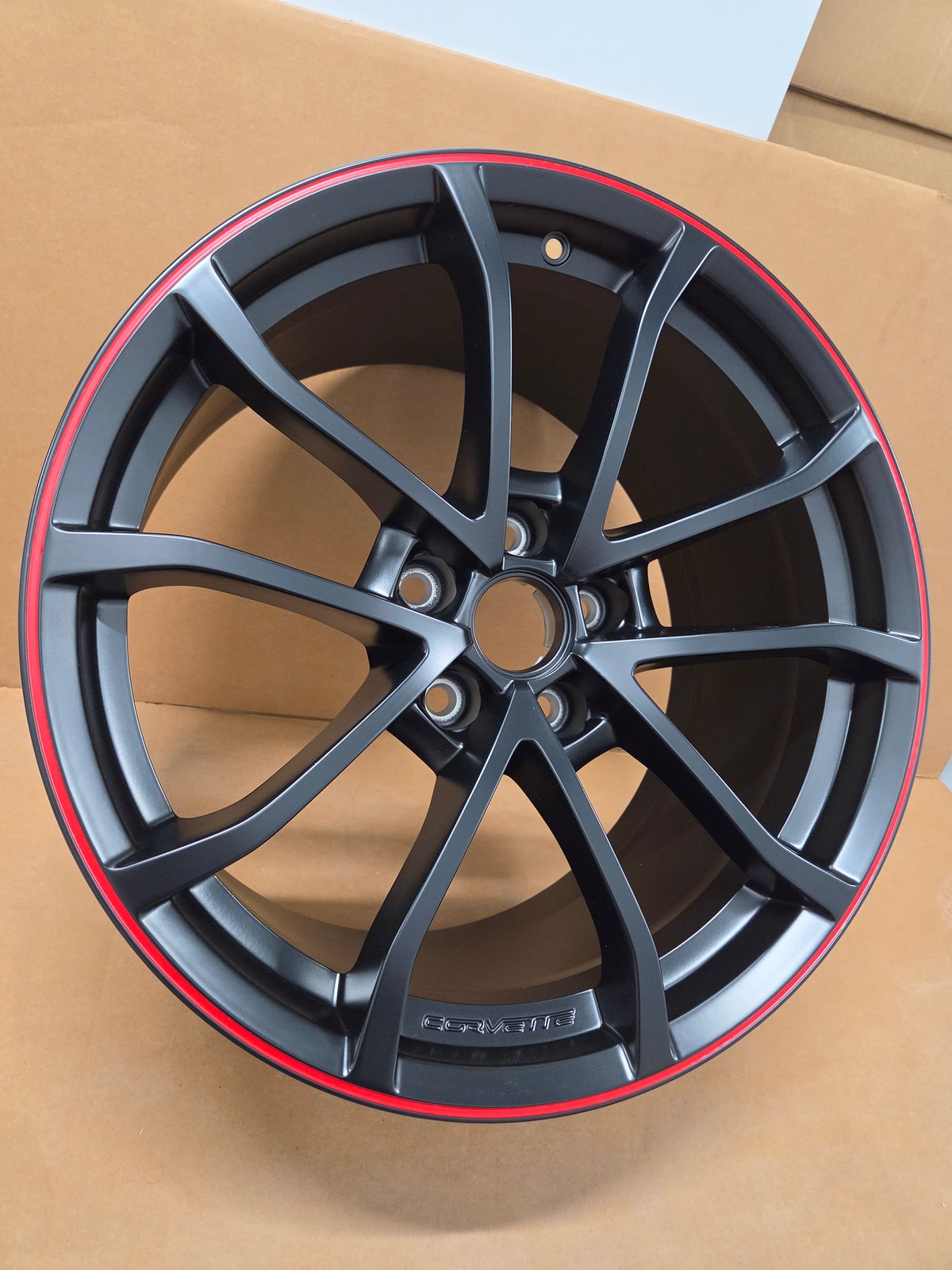 C6/C7 Corvette Cup-style Wheel Front Satin Black/Redline *BRAND NEW OEM*